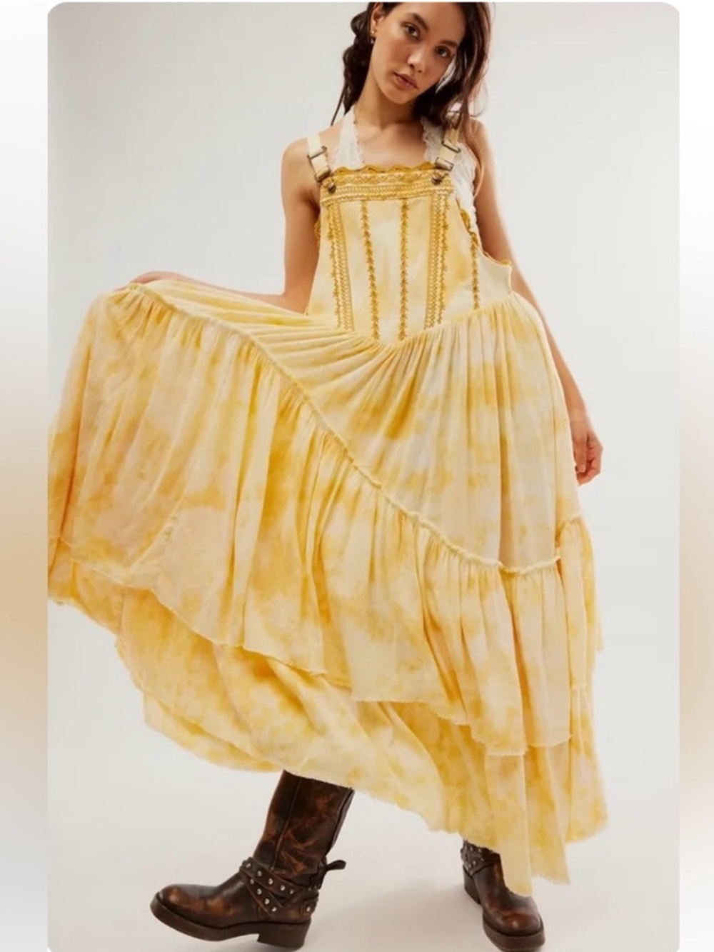 NEW FREE PEOPLE Bali Devon Skirtall Dress Size L Italian Straw NWT